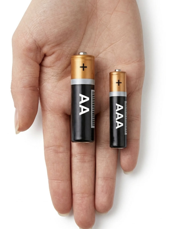 AAA battery shown next to AA for scale